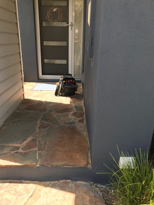 Tools down at the front door, ready to start.